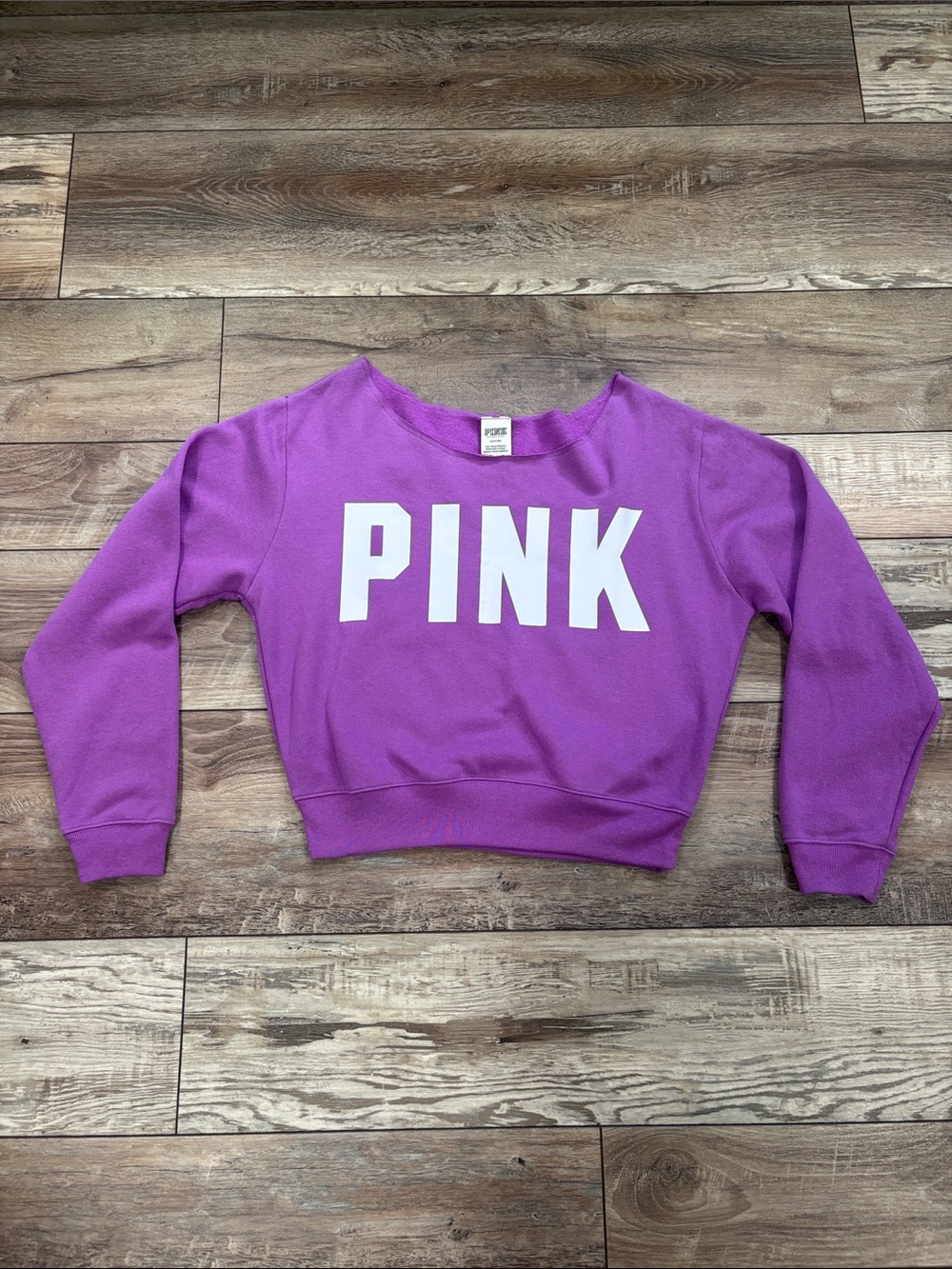 NWT PINK Victoria's Secret Wide Neck Crewneck Sweatshirt Purple Medium